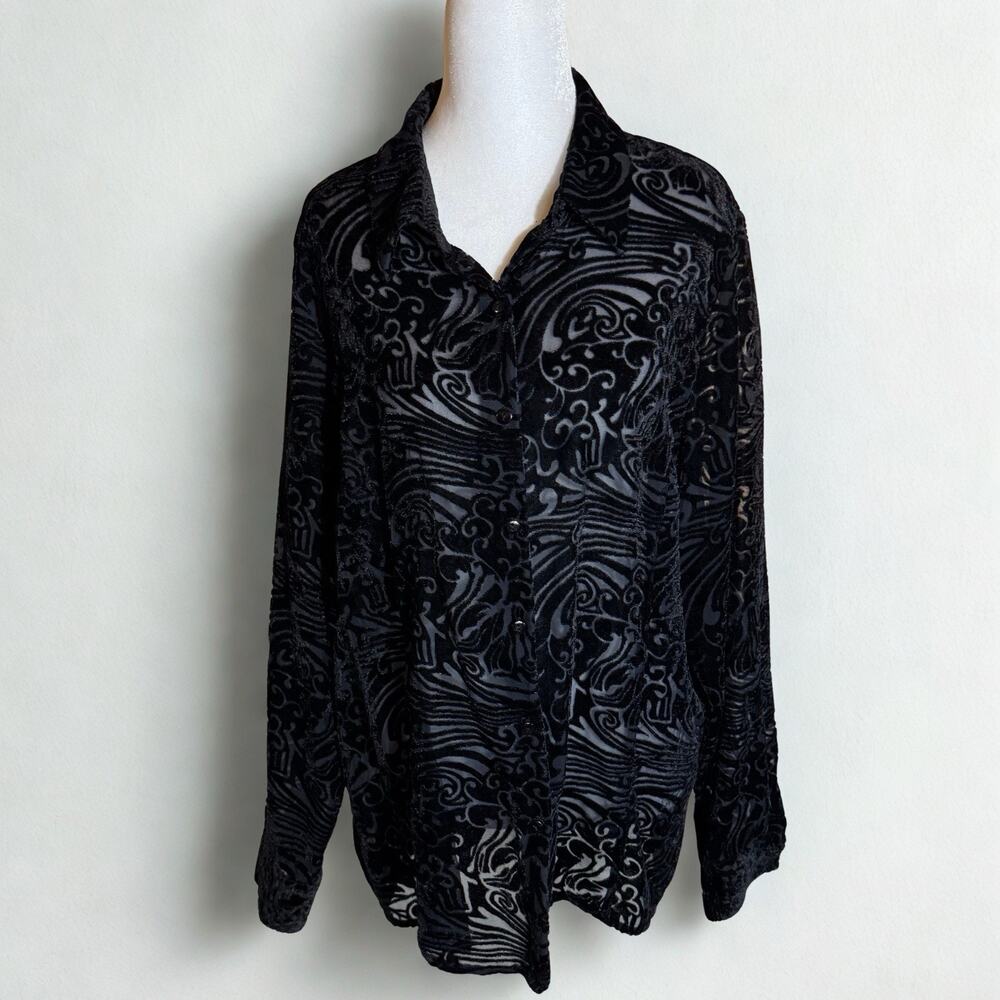 Croft & Barrow Whimsigoth Fairy Grunge Velvet‎ Burnout Top Womens L Sheer Indie